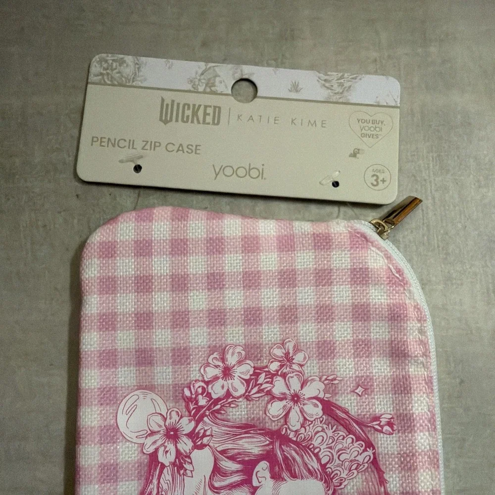 Yoobi Wicked Katie Kime Pencil Case Pink & Green Gingham Pattern Witchy NWT